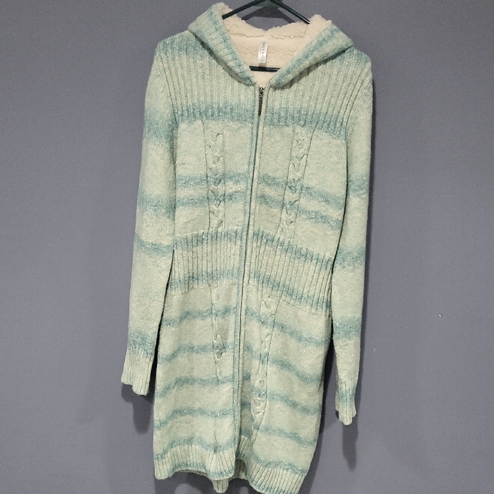Soybu Mint Striped Hooded Cardigan THIGH LENGTH